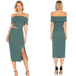 NWT ELLIATT Serpentine Crepe Dress Sz Small Peacock Green Off the Shoulder Slit